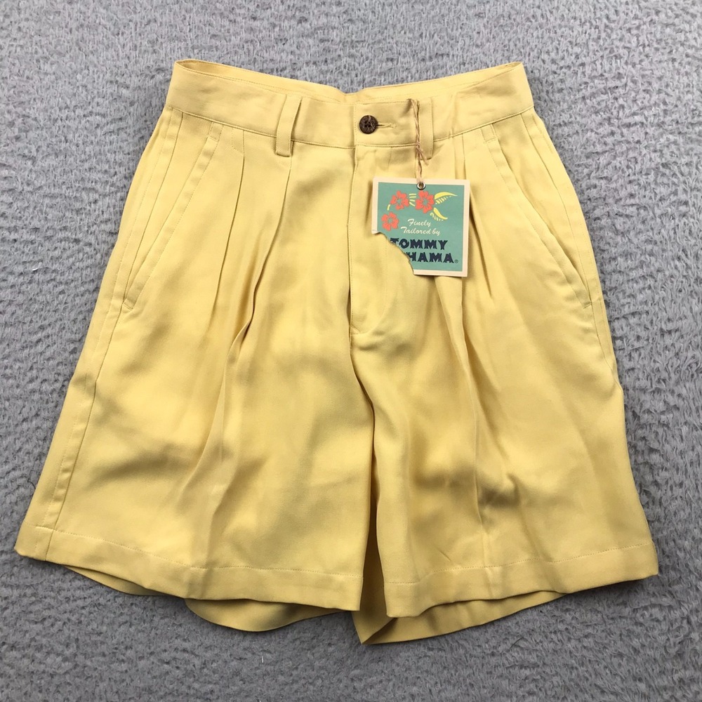 Tommy Bahama Casino Deck Shorts Womens 4 Yellow 100% Silk Pleated Vintage NEW